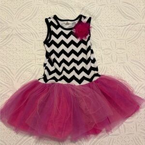 Rare Editions Black and White Chevron Dress with Pink Tulle